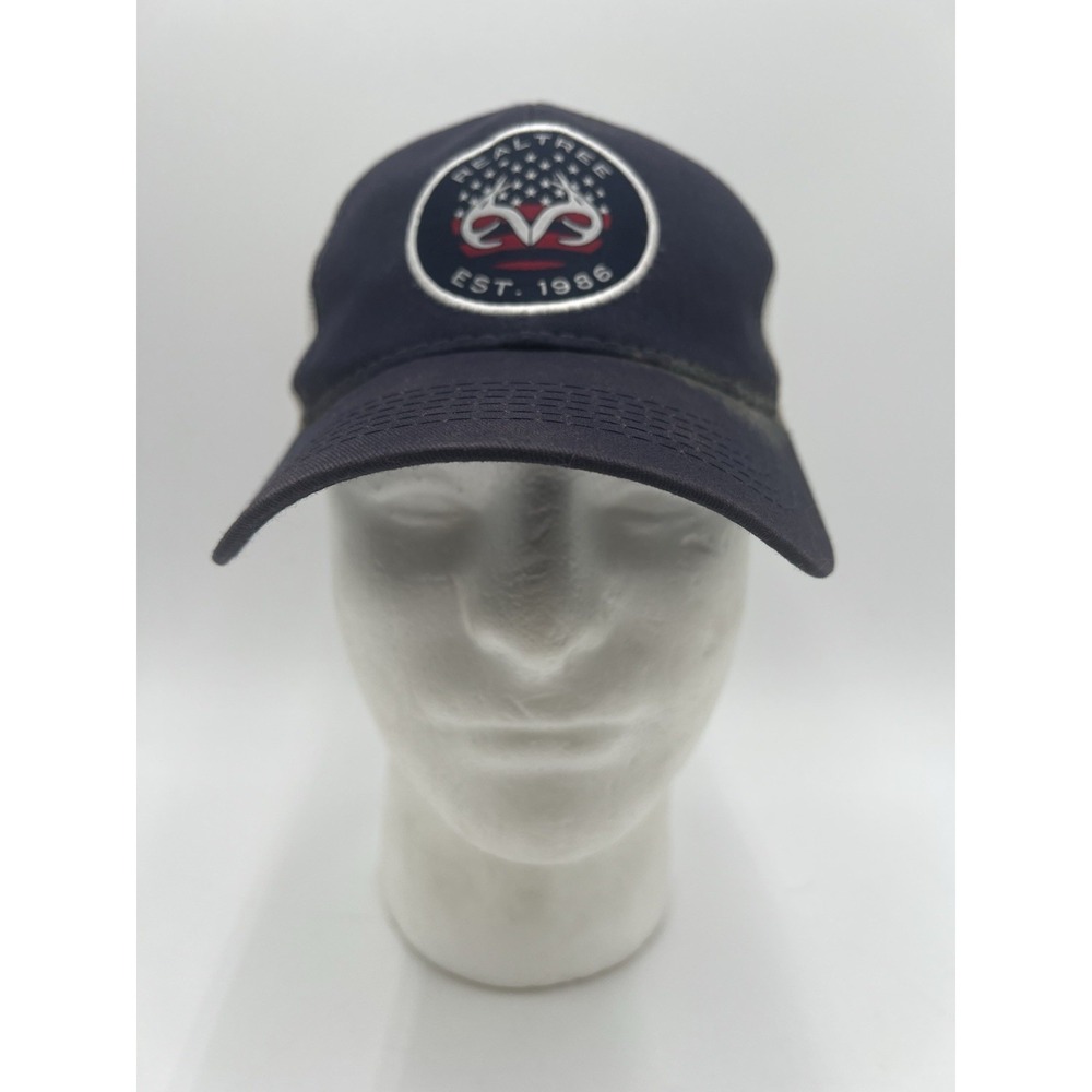 Realtree Est. 1986 Mesh Trucker Snapback Hat Navy White Adjustable Cap USA Flag